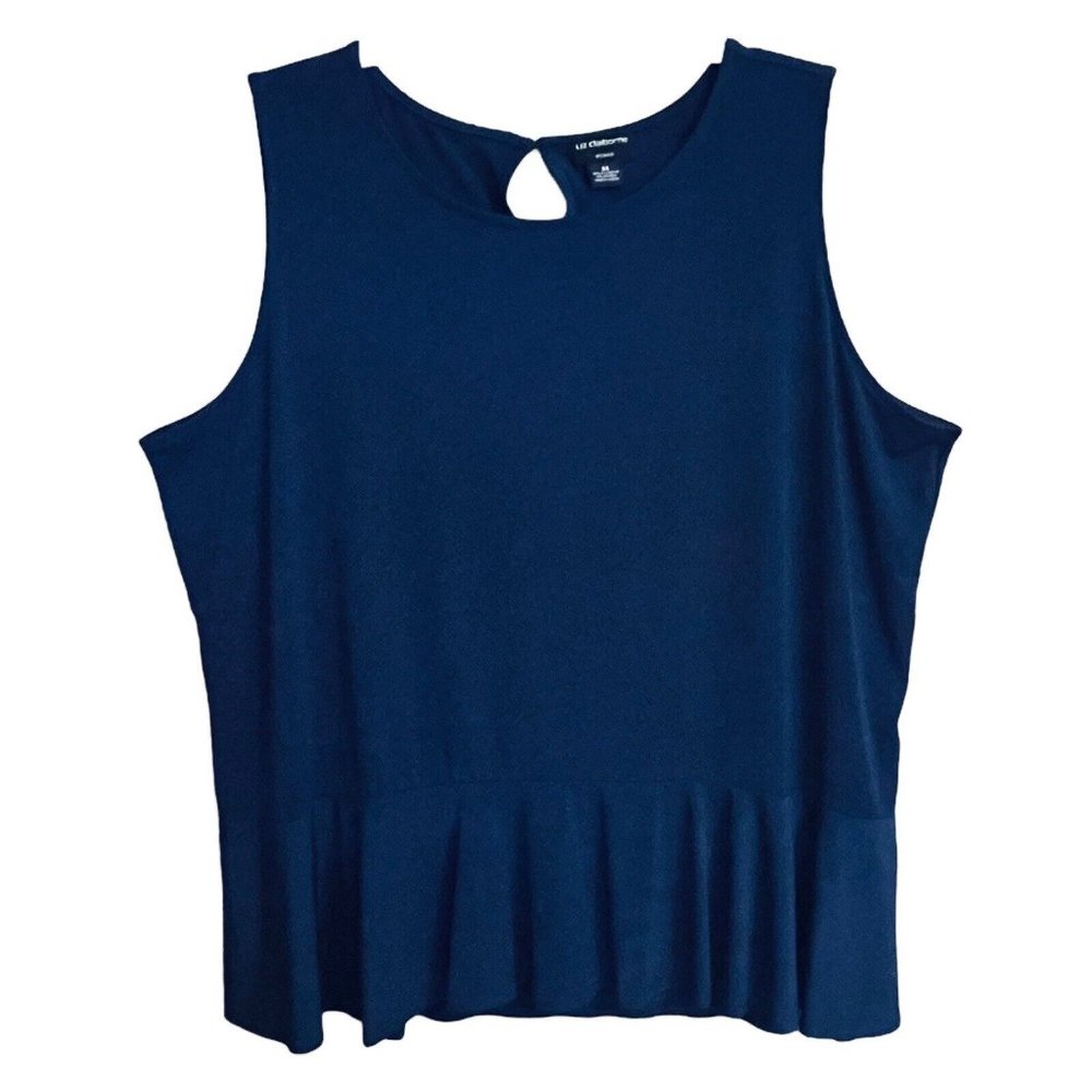 Liz Claiborne Woman 3X Tunic Blouse Navy Stretch Knit Sleeveless Pullover Casual
